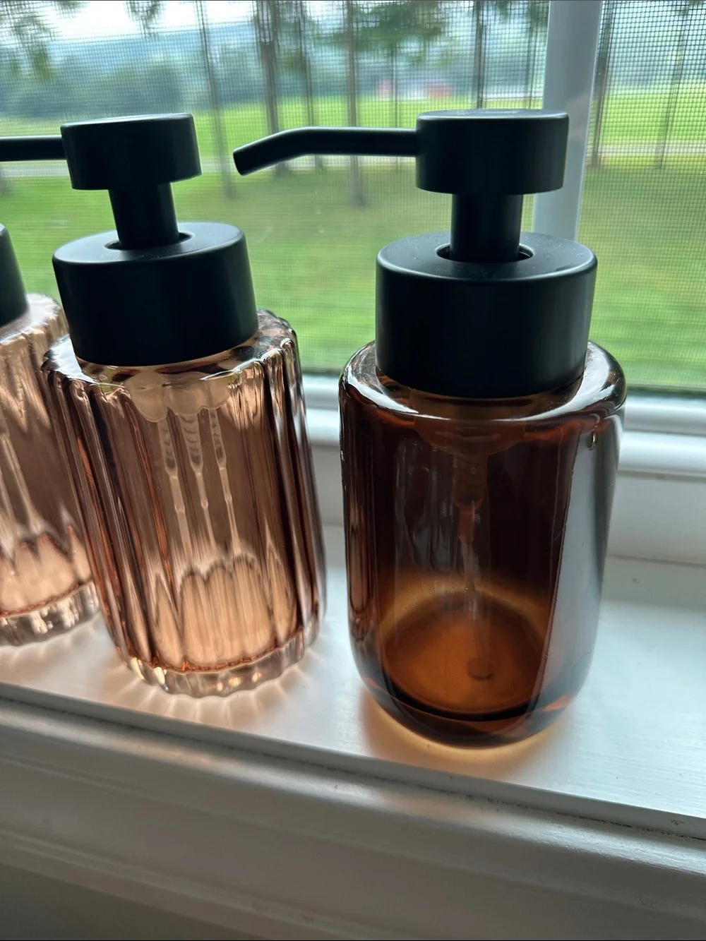 Amber Glass Pump Dispenser Bottle Set of 3